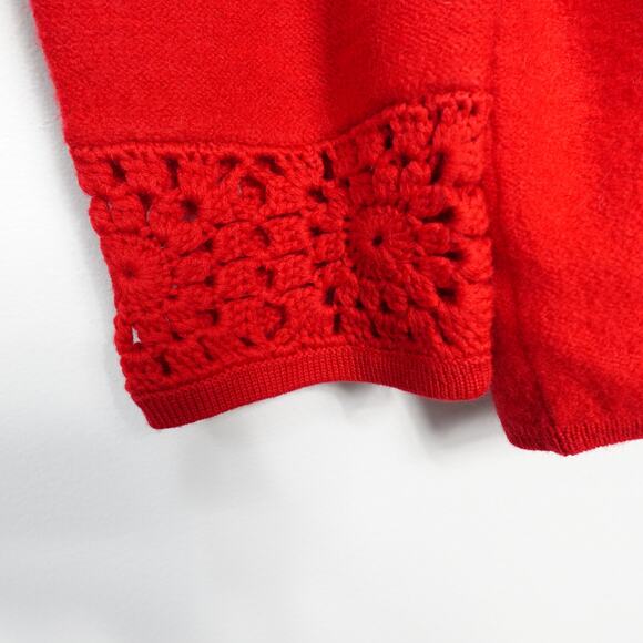 Vintage Red Wool Crochet Sleeve Sweater Zip Jacket Grandma Granny Grandpacore - Picture 7 of 7